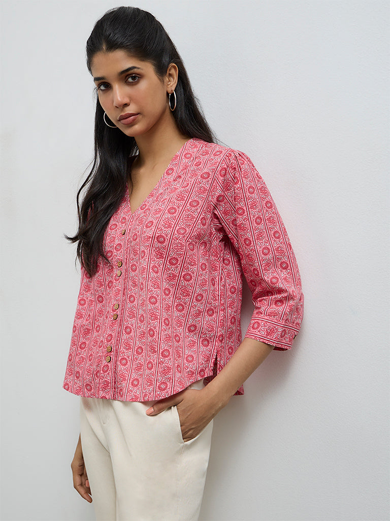Utsa Pink Floral Printed Cotton Tunic