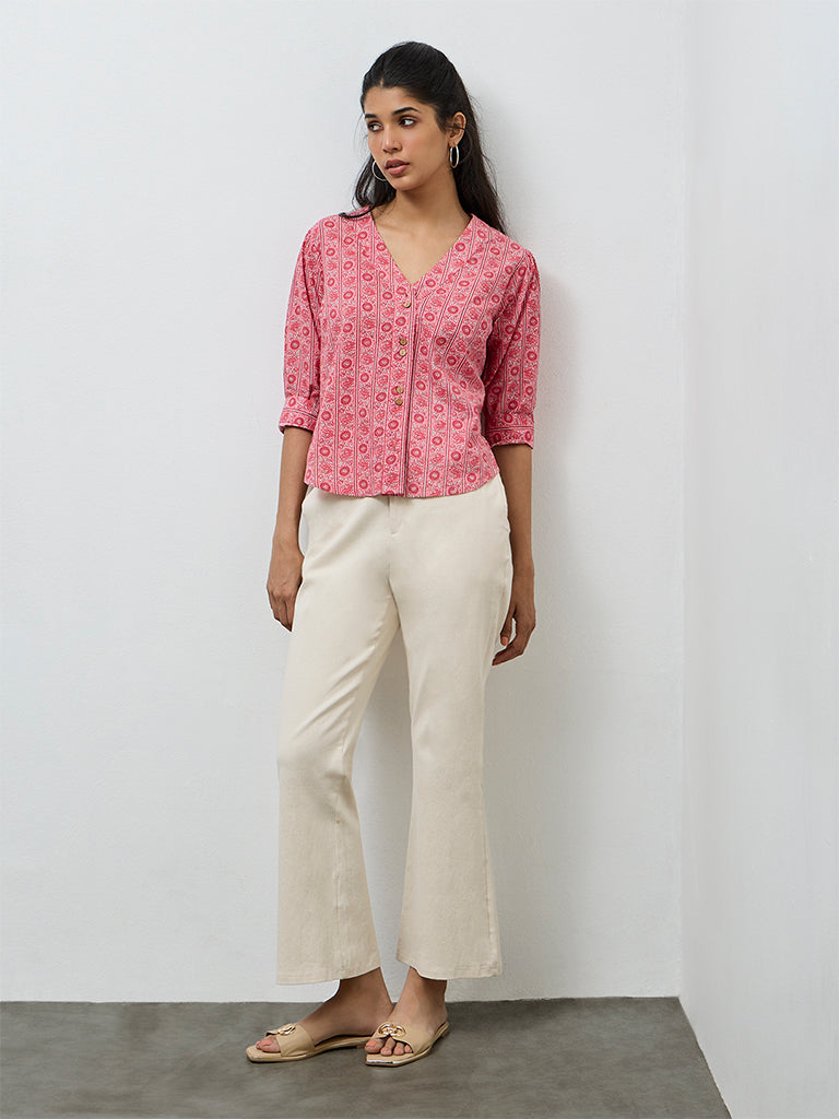 Utsa Pink Floral Printed Cotton Tunic
