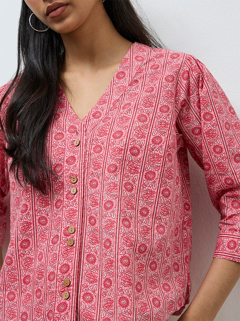 Utsa Pink Floral Printed Cotton Tunic