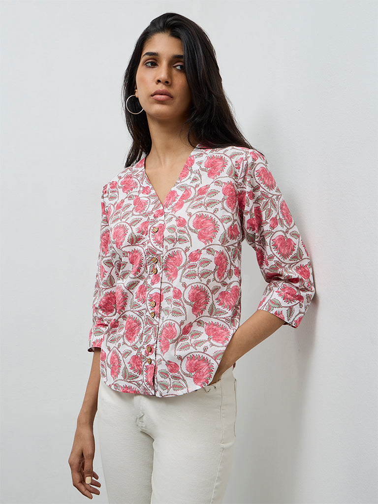 Utsa Pink Floral Printed Cotton Tunic