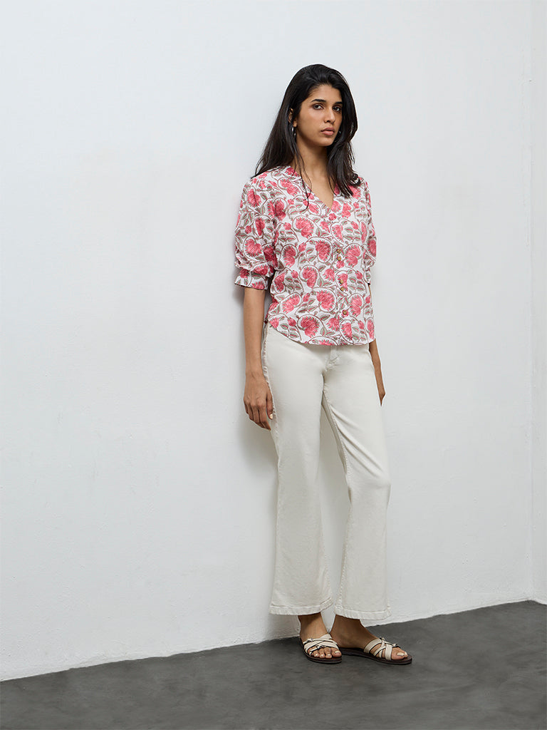 Utsa Pink Floral Printed Cotton Tunic
