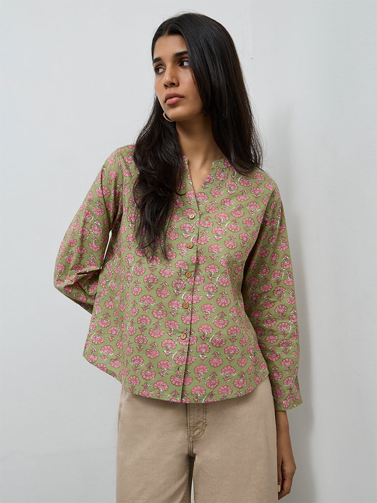 Utsa Sage Floral Printed Cotton Tunic