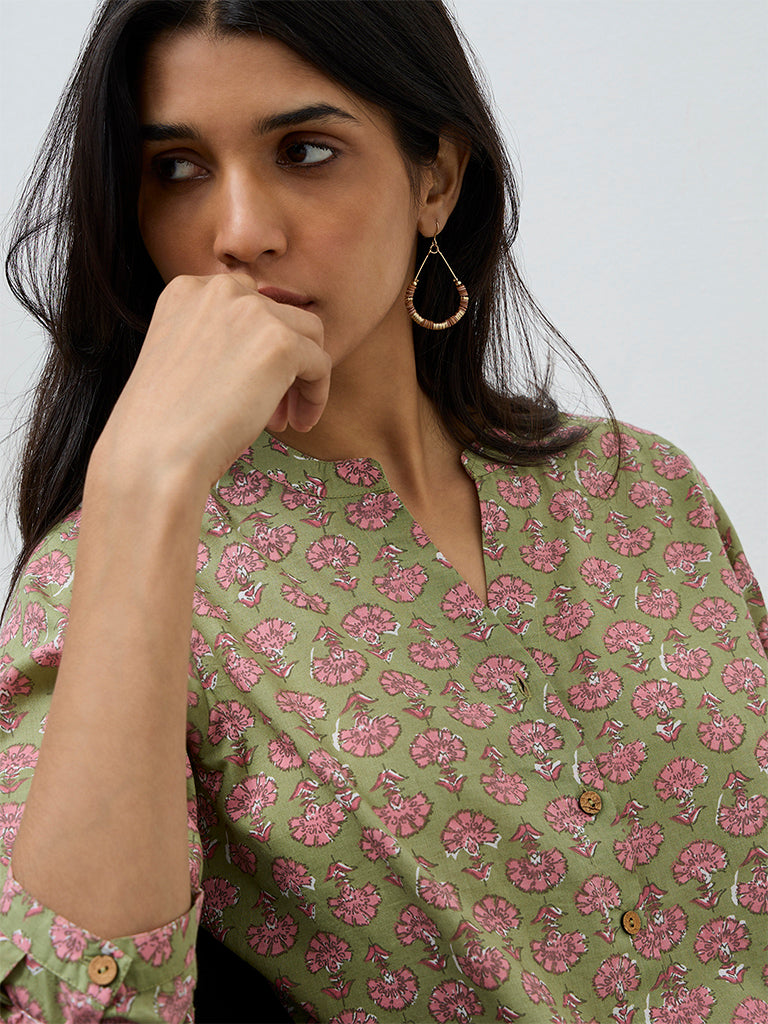Utsa Sage Floral Printed Cotton Tunic