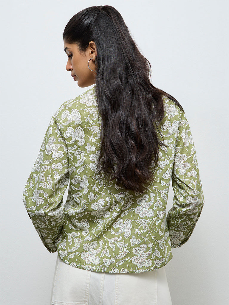 Utsa Sage Floral Pattern Cotton Tunic