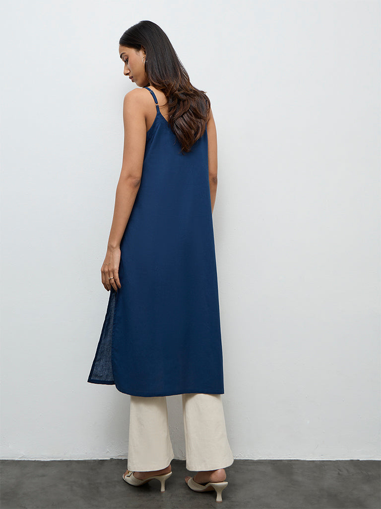 Utsa Indigo Embroidered Cotton Straight Kurta
