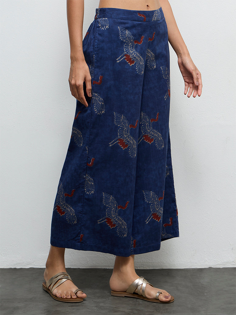 Utsa Indigo Bird Design Cotton Ethnic Pants