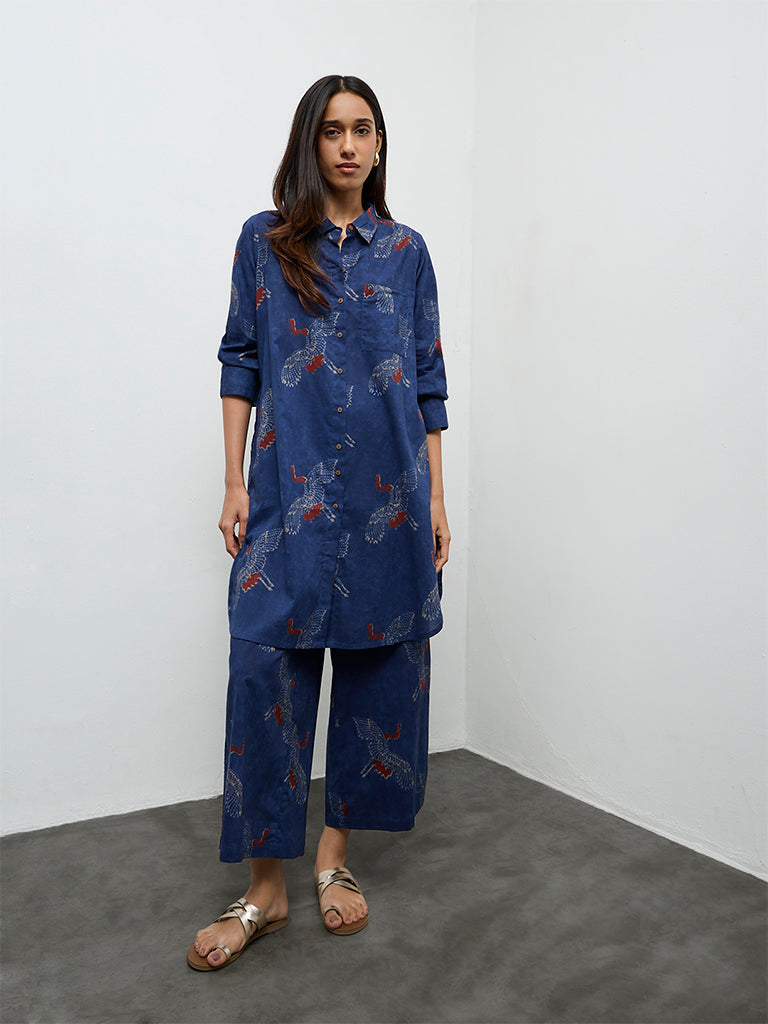 Utsa Indigo Bird Design Cotton Ethnic Pants