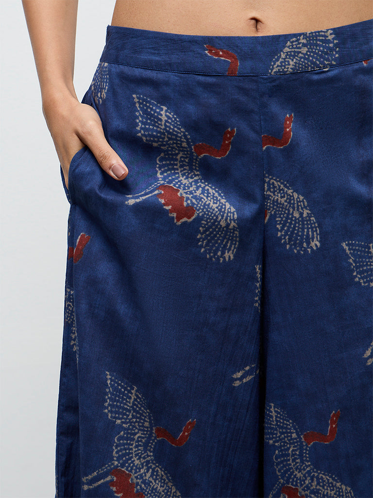 Utsa Indigo Bird Design Cotton Ethnic Pants