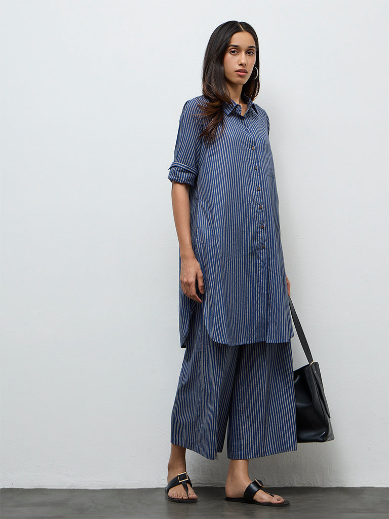 Utsa Indigo Cotton Striped Pants