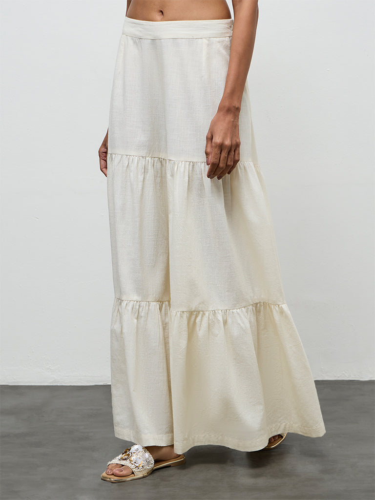 Utsa Off-White Cotton Sharara