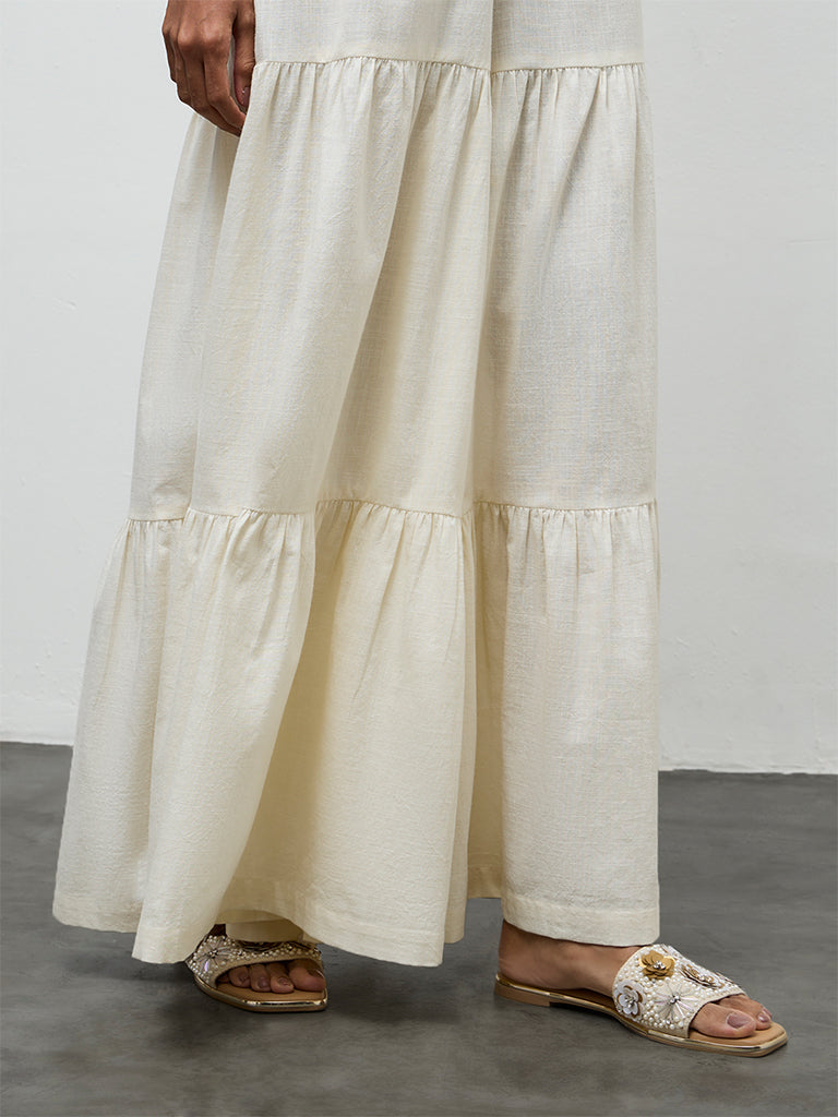 Utsa Off-White Cotton Sharara