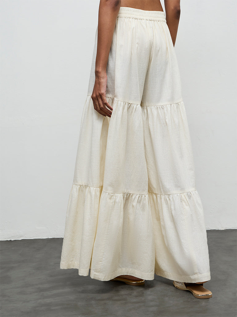 Utsa Off-White Cotton Sharara
