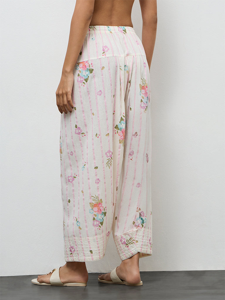 Utsa Off-White Printed Cotton-Blend Pants