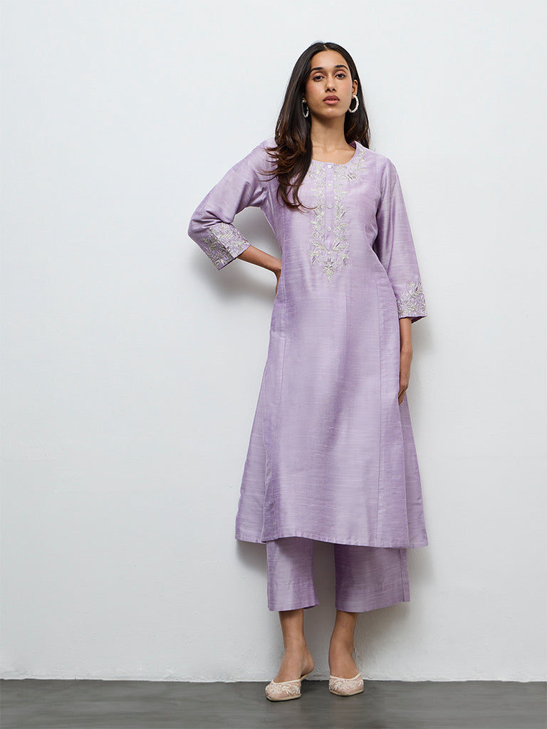 Utsa Lilac Solid Ethnic Pants