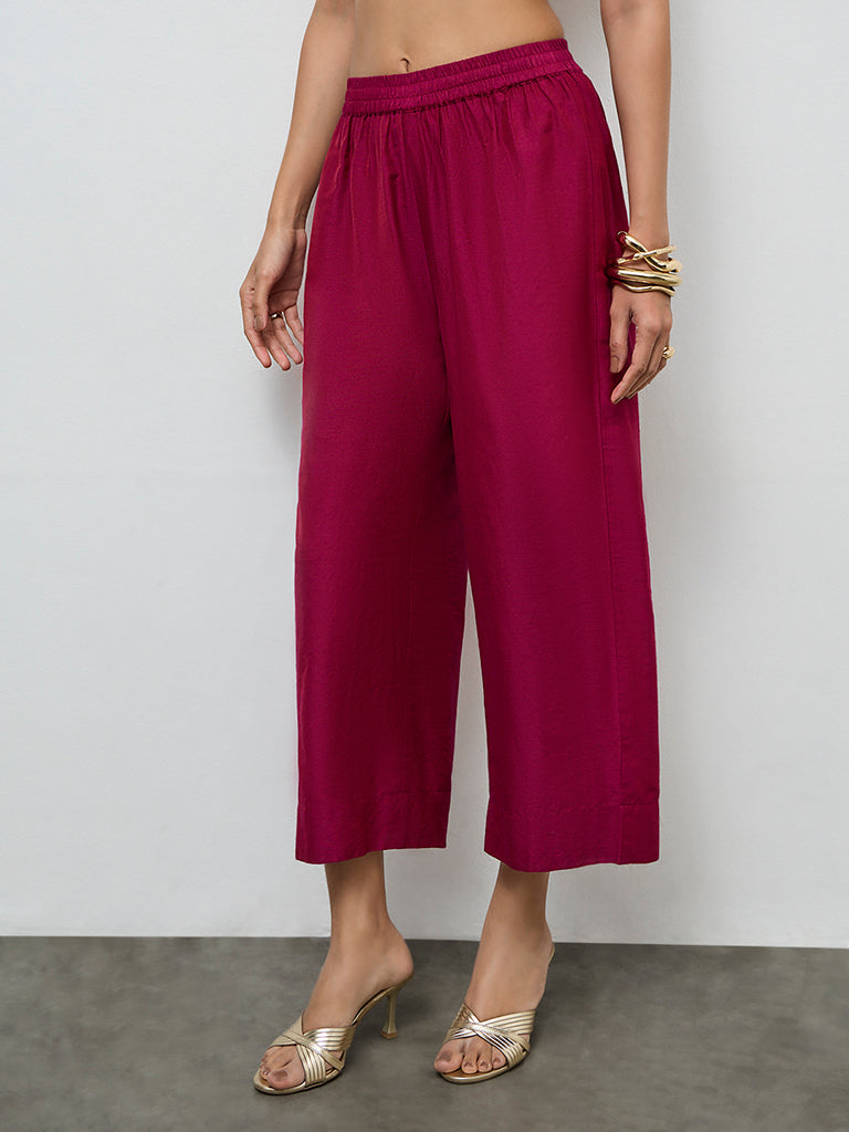 Utsa Maroon Solid Pants