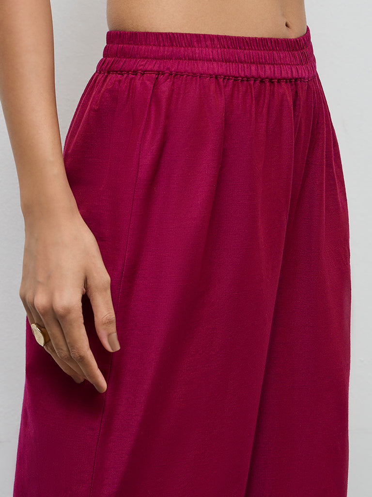 Utsa Maroon Solid Pants