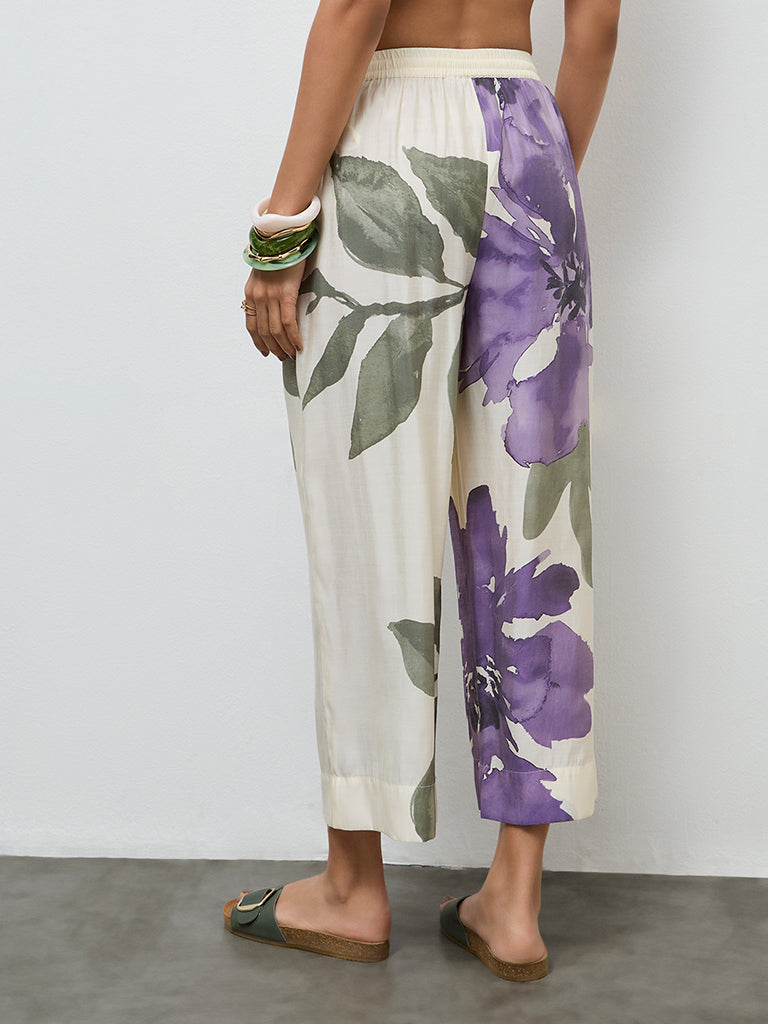 Utsa Off-White Floral Pants