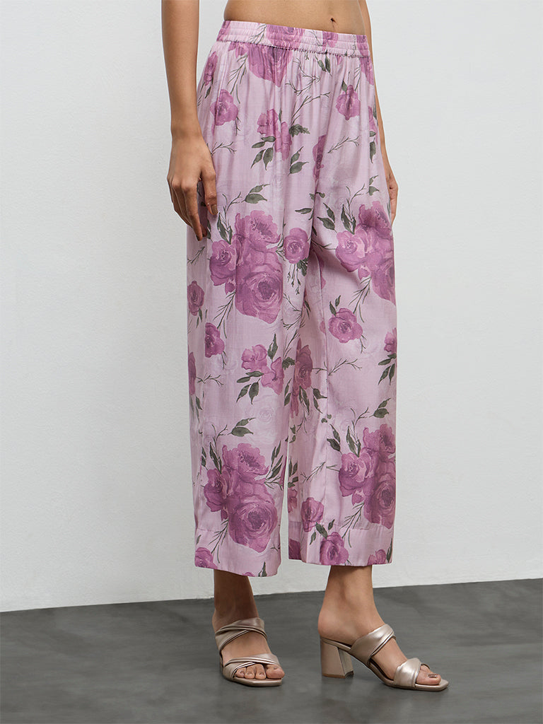 Utsa Lilac Floral Pattern Ethnic Pants