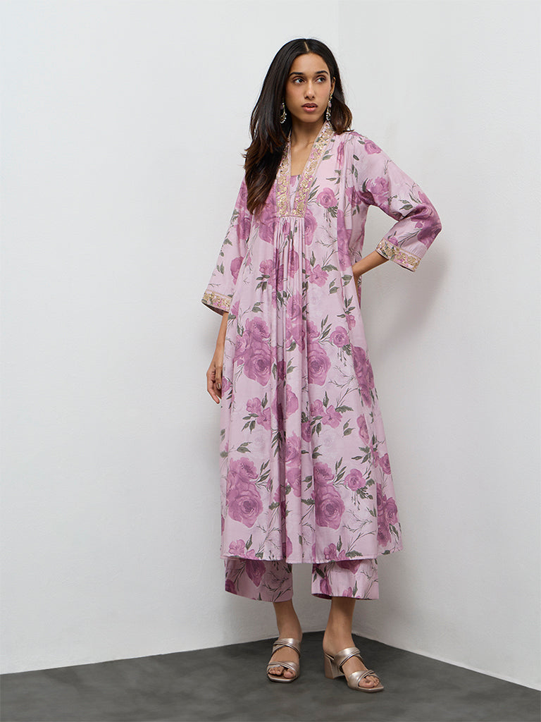 Utsa Lilac Floral Pattern Ethnic Pants