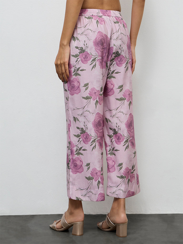 Utsa Lilac Floral Pattern Ethnic Pants