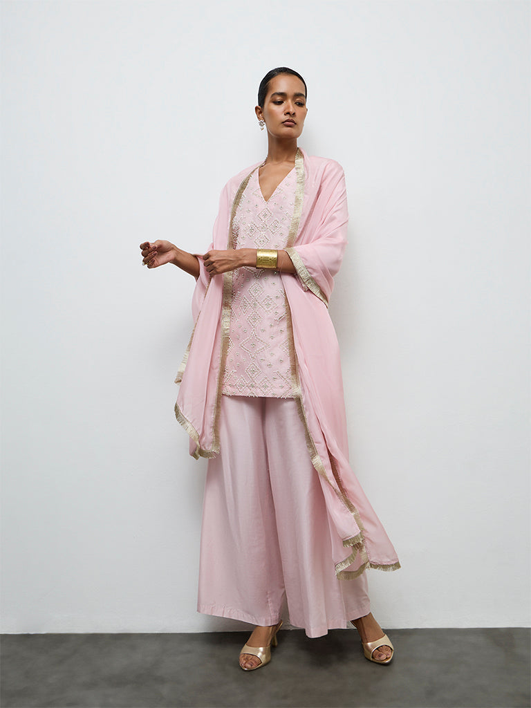 Vark Light Pink Embellished Ethnic Set