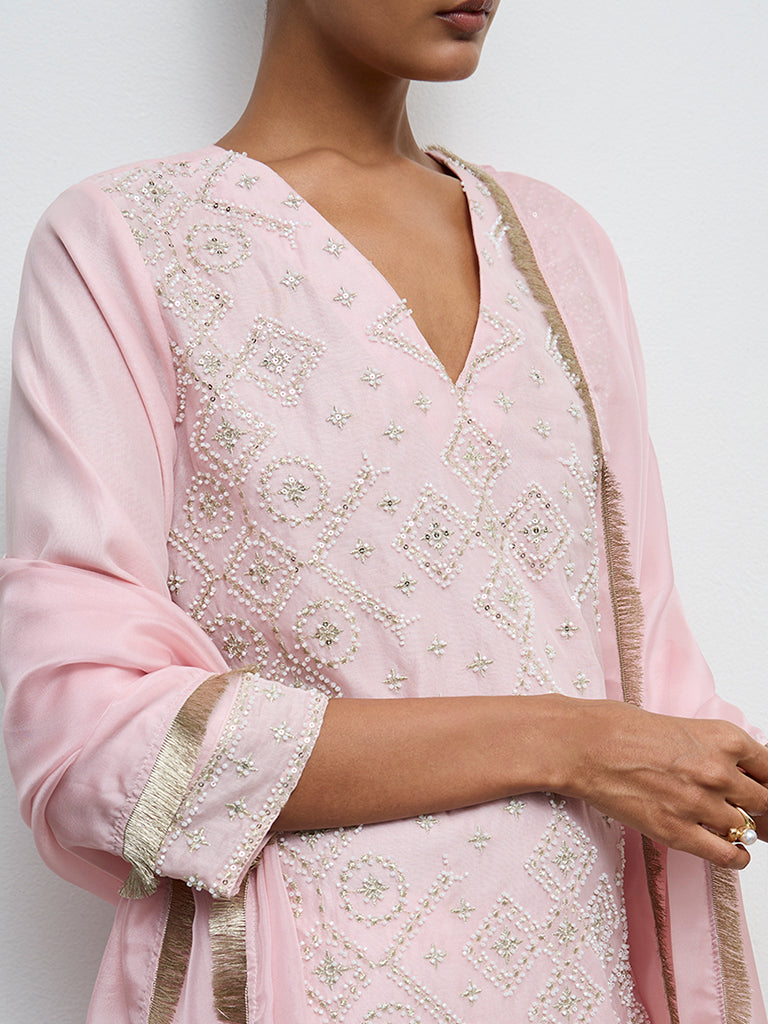 Vark Light Pink Embellished Ethnic Set