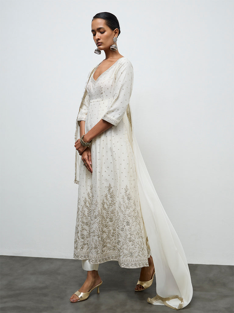 Vark Ivory Embellished Ethnic Anarkali Set