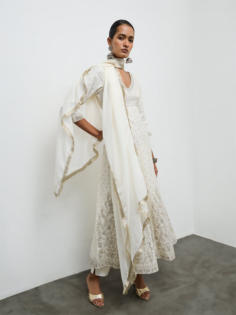 Vark Ivory Embellished Ethnic Anarkali Set