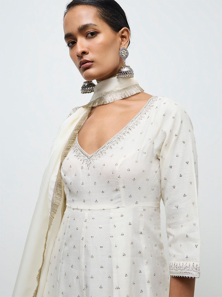 Vark Ivory Embellished Ethnic Anarkali Set