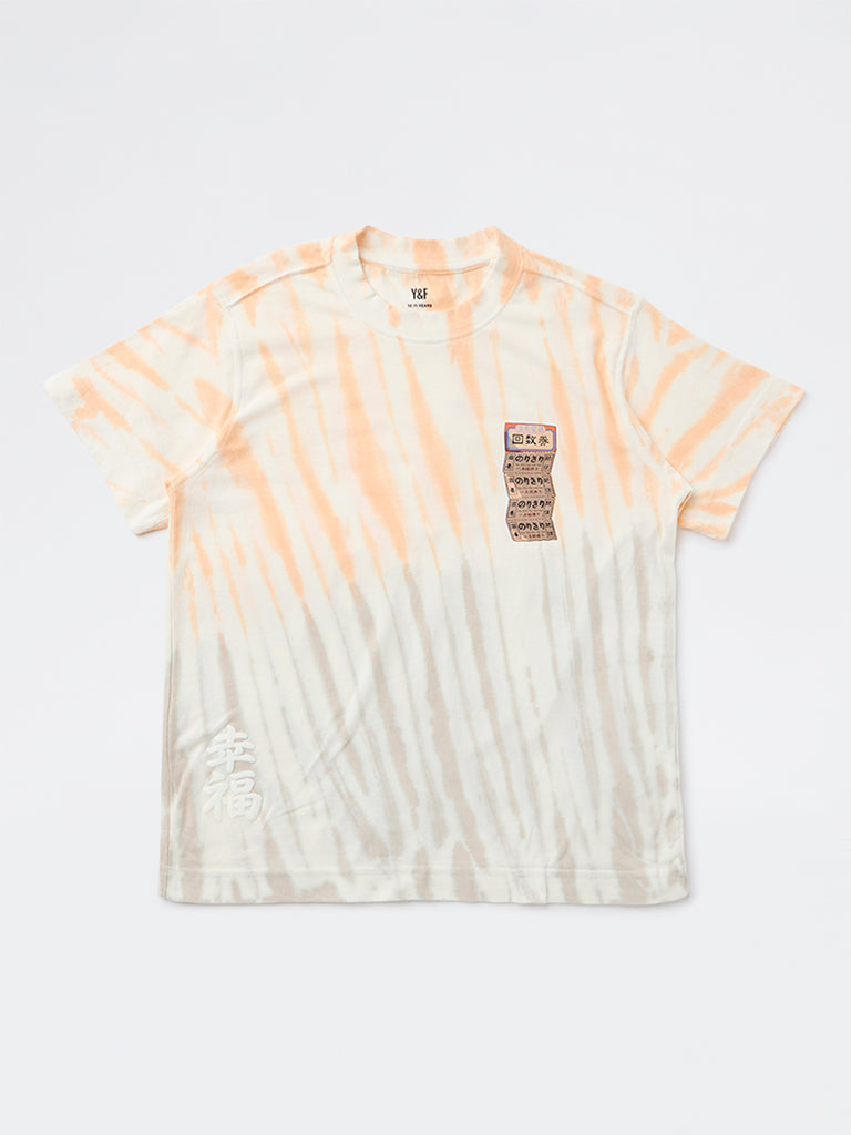 Boys Orange Tie-Dye Pattern Cotton T-Shirt