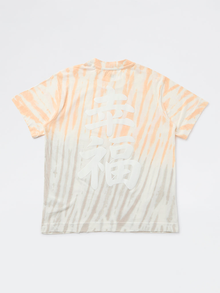 Boys Orange Tie-Dye Pattern Cotton T-Shirt