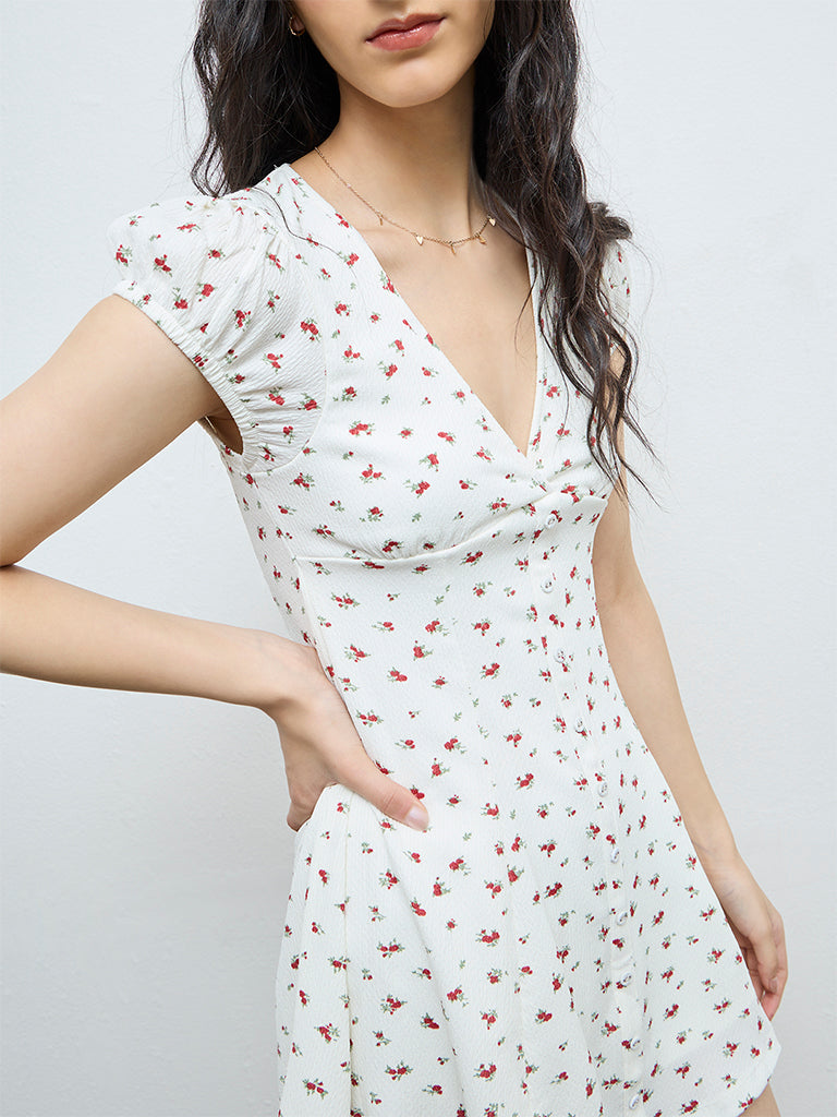 Nuon White Floral A-Line Dress