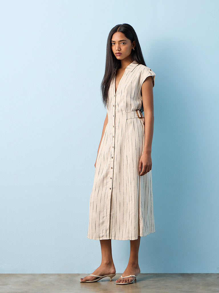 LOV Beige Embroidered Shirt Dress