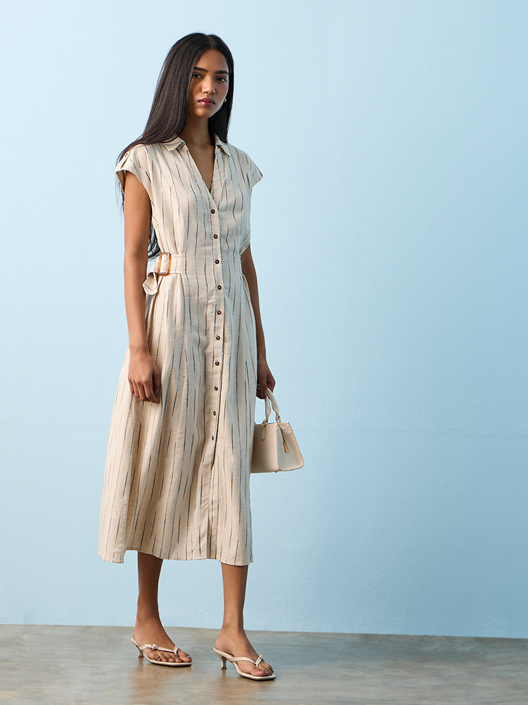LOV Beige Embroidered Shirt Dress