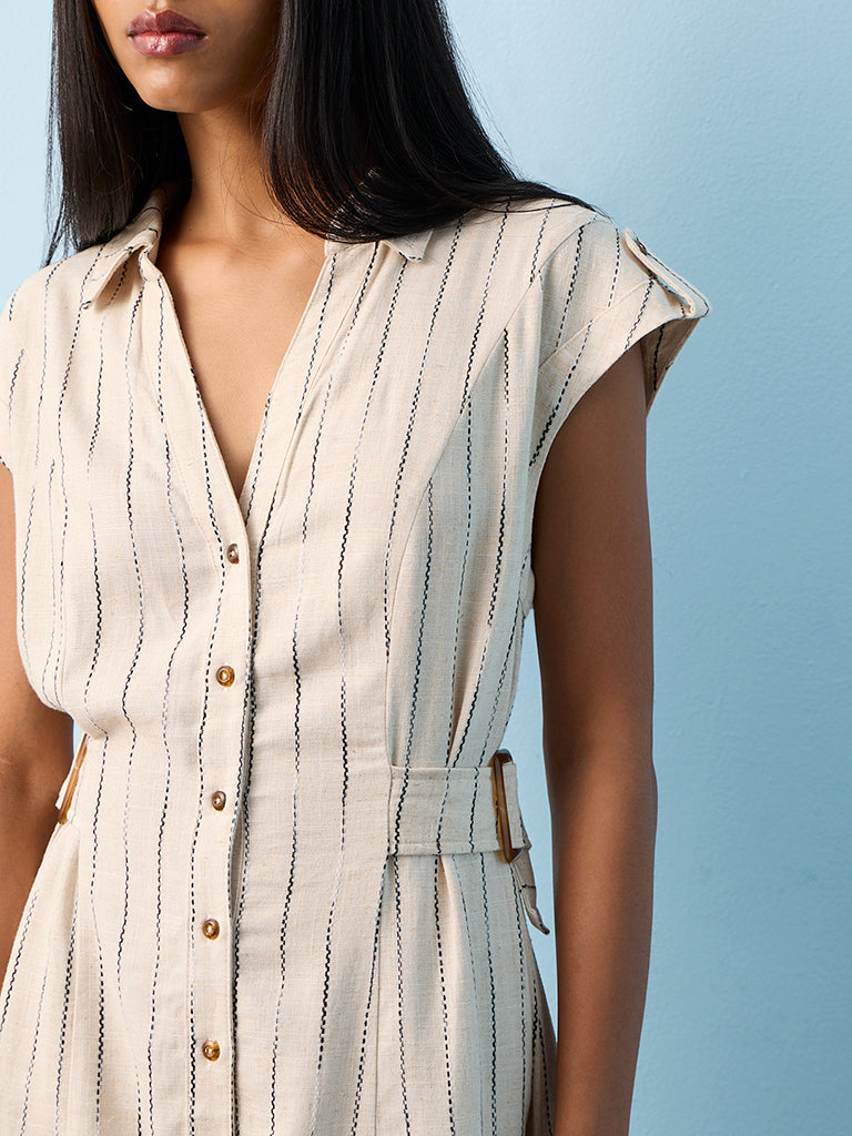 LOV Beige Embroidered Shirt Dress