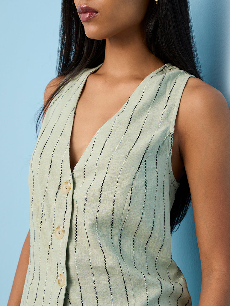 LOV Sage Embroidered Waistcoat