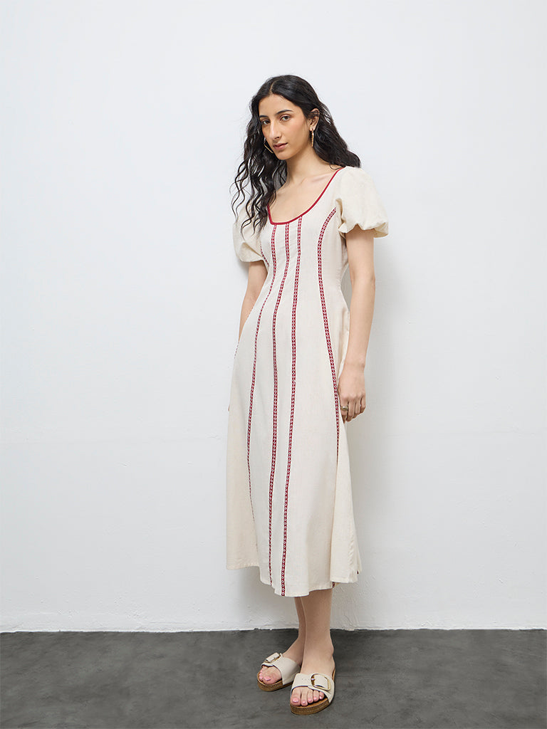 Bombay Paisley White Printed Cotton-Blend A-Line Dress