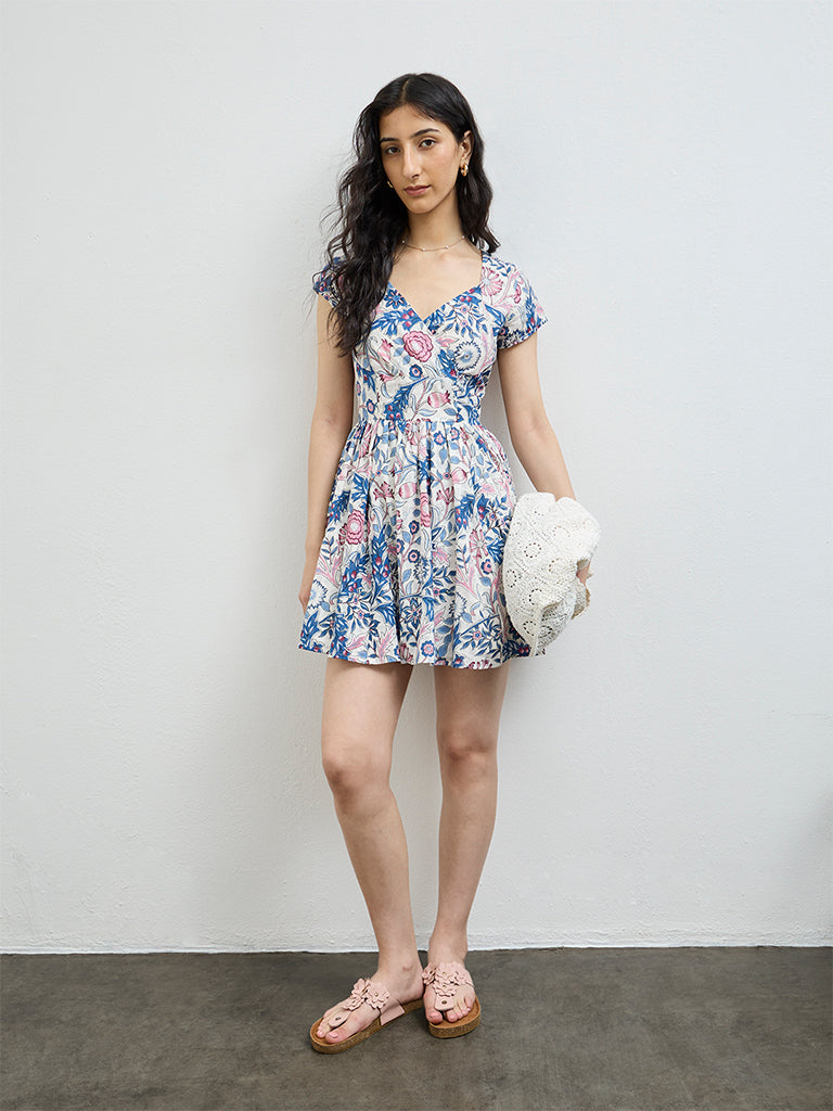 Bombay Paisley Multicolour Floral Cotton A-Line Dress