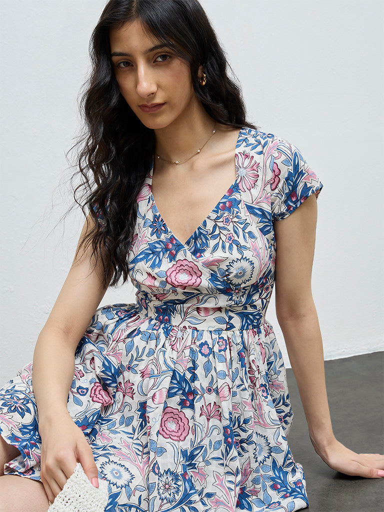 Bombay Paisley Multicolour Floral Cotton A-Line Dress