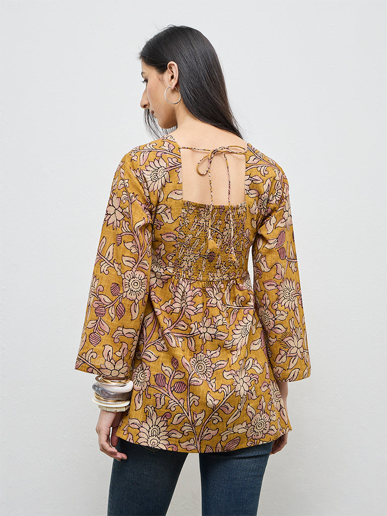 Utsa Mustard Floral Cotton Tunic