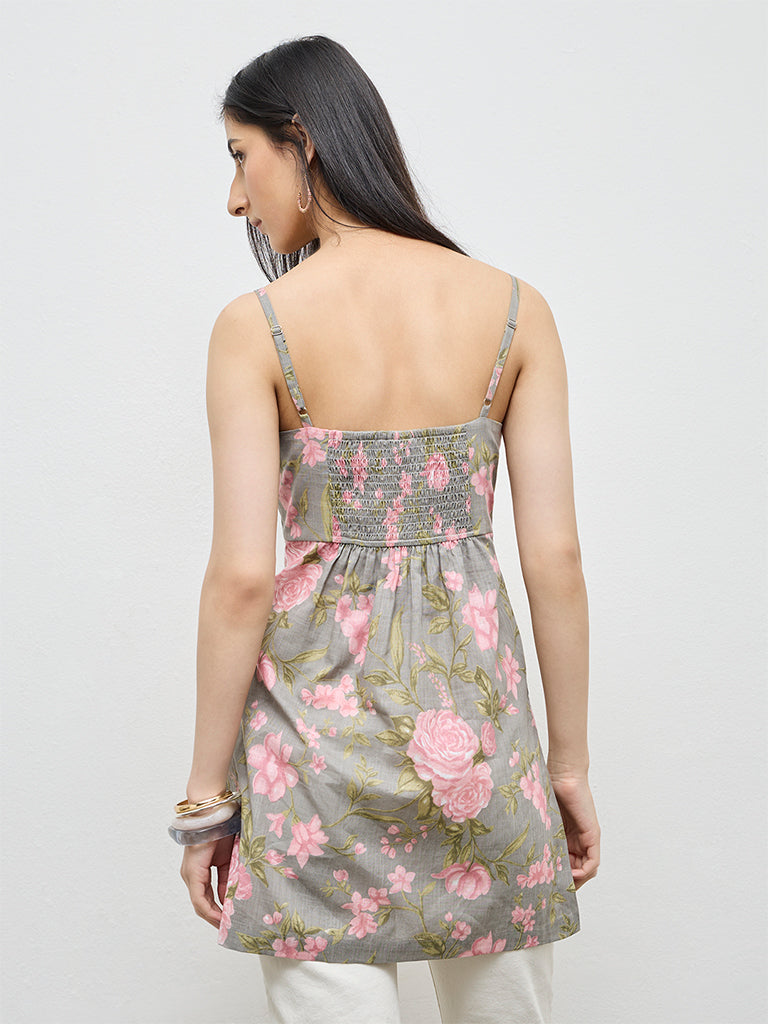 Utsa Grey Floral Cotton Tunic