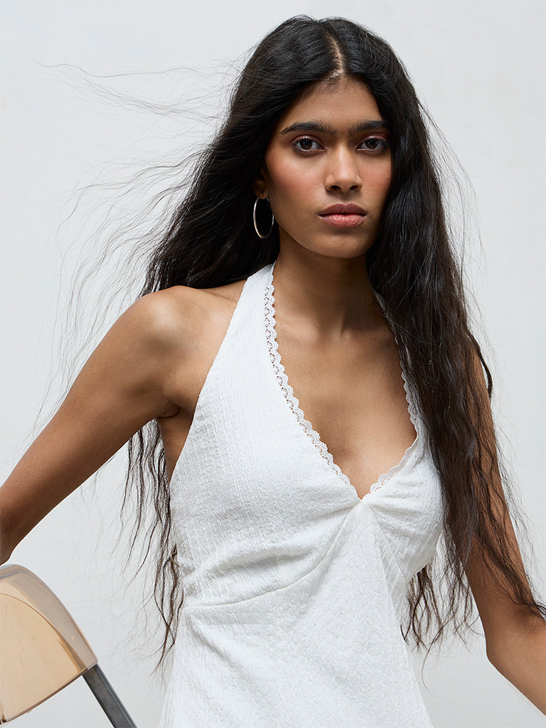 Nuon Off-White Textured A-Line Dress