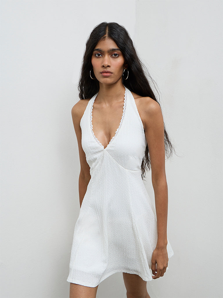 Nuon Off-White Textured A-Line Dress