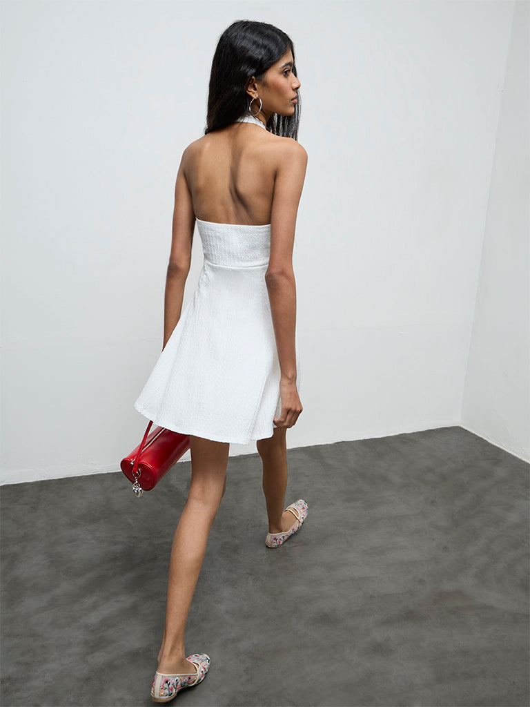 Nuon Off-White Textured A-Line Dress