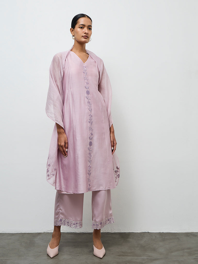 Zuba Lilac Floral Lace Design Ethnic Pants