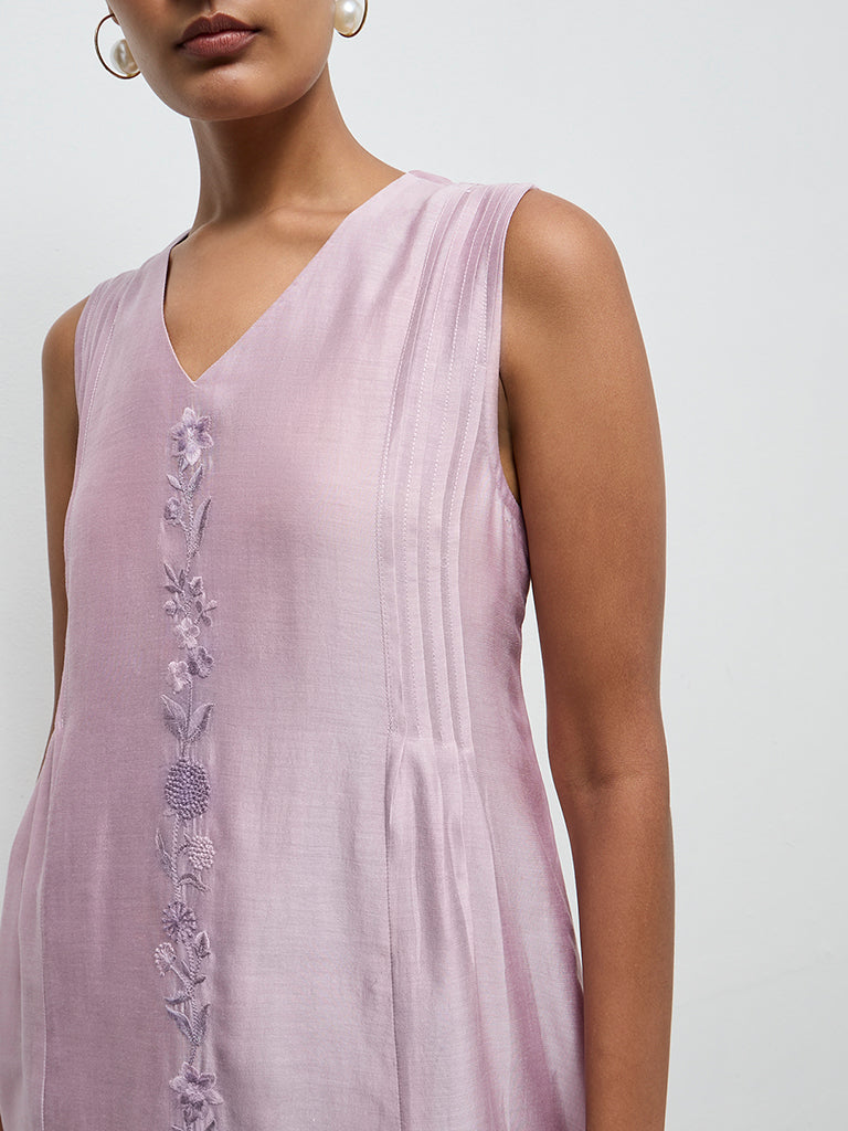 Zuba Lilac Floral Embroidered A-Line Kurta