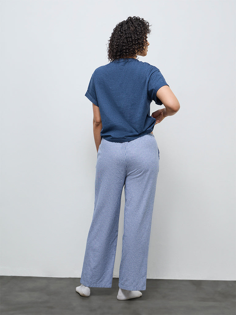 Wunderlove Blue Striped High-Rise Cotton-Blend Pants