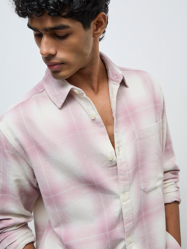 Nuon Pink Checks Pattern Relaxed-Fit Cotton Shirt
