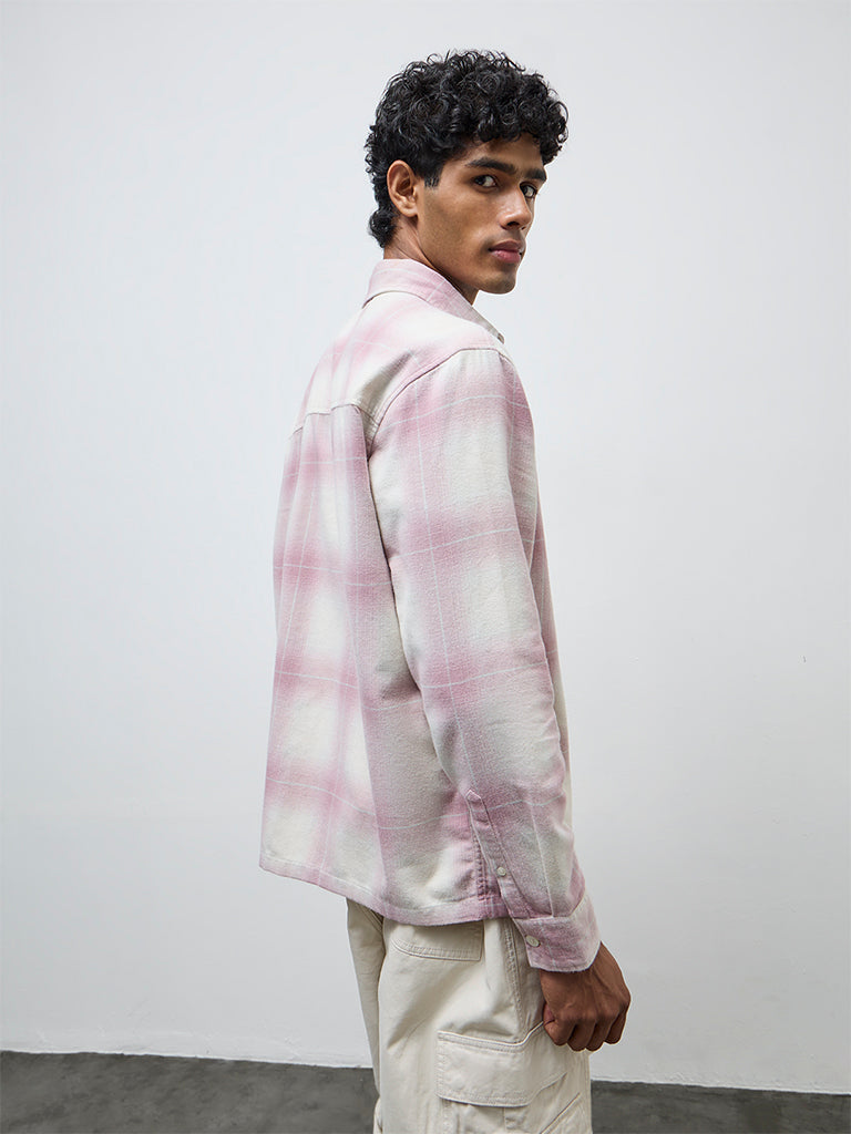 Nuon Pink Checks Pattern Relaxed-Fit Cotton Shirt