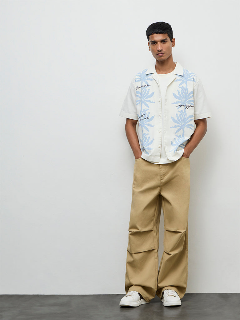 Nuon Off-White Botanical Printed Relaxed-Fit Cotton Shirt